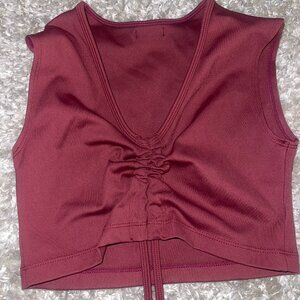 CANOAN Burgundy Ruched Drawstring Crop Top